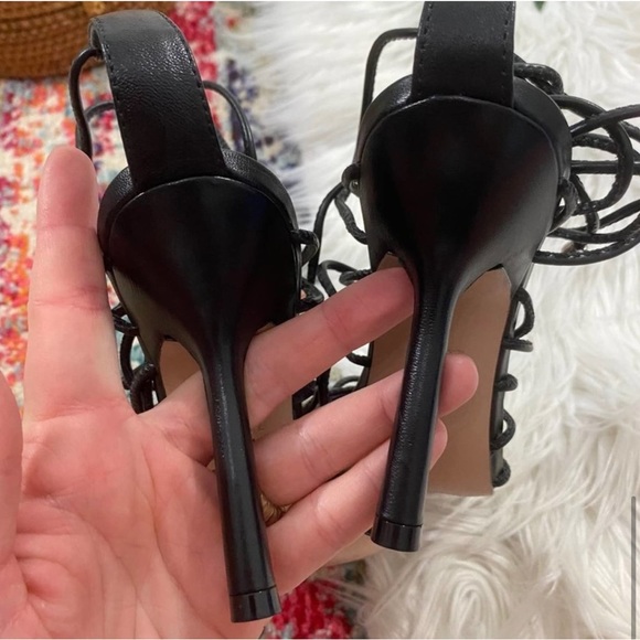 Schutz Black Strappy Square Toe Heyde Nappa Leather Sandal Heels Size 7 - Picture 4 of 5